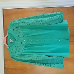 NWT J. Crew green eyelet button-down top, sz M